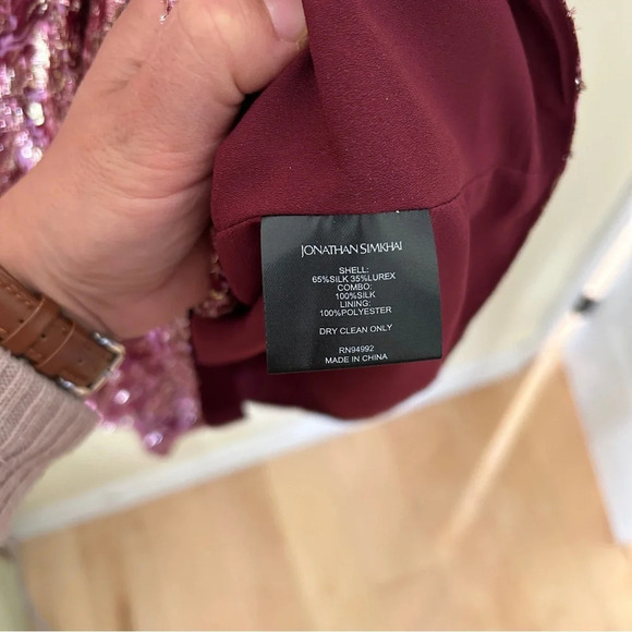 JONATHAN SIMKHAI Metallic Silk Jacquard Puff-Sleeve Sheath Dress Size 8 - Picture 8 of 10